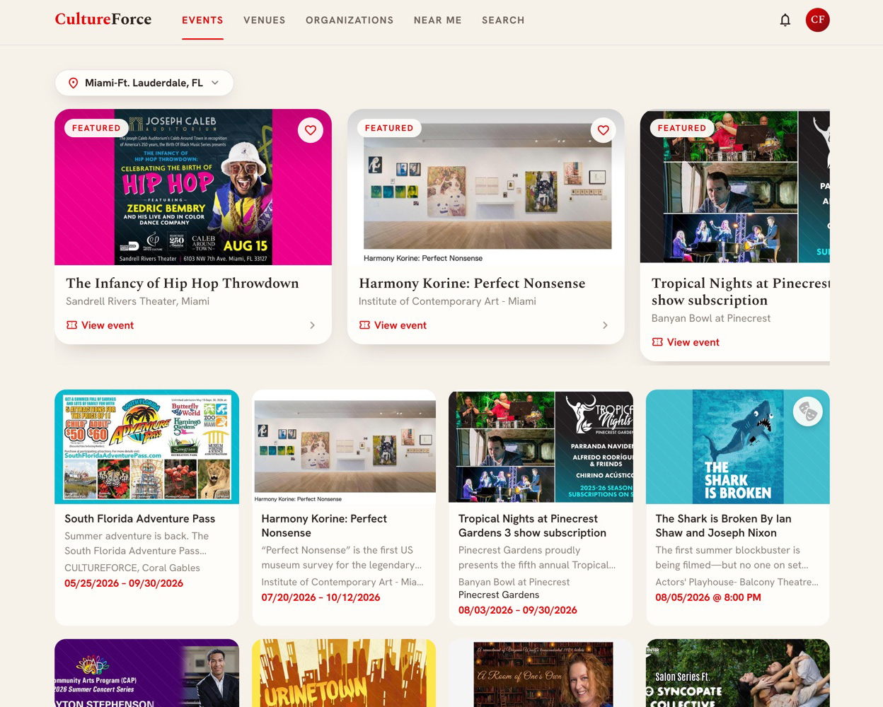 CultureForce — Desktop — unified event browse