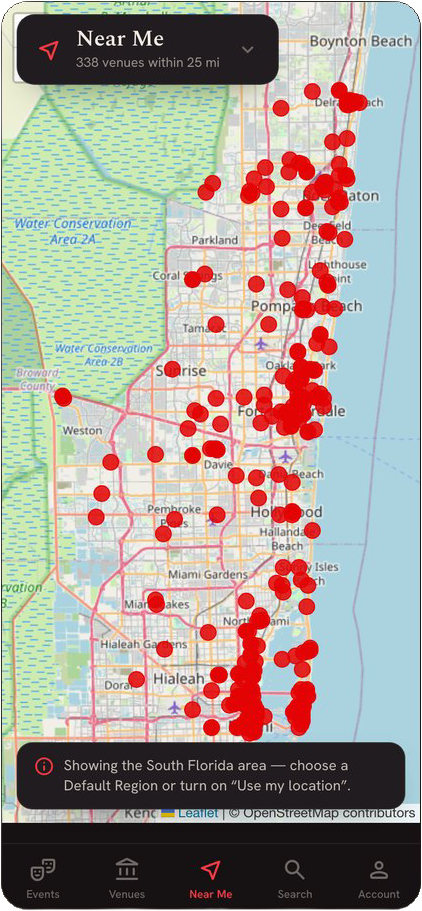 CultureForce — Mobile — near-me venue map