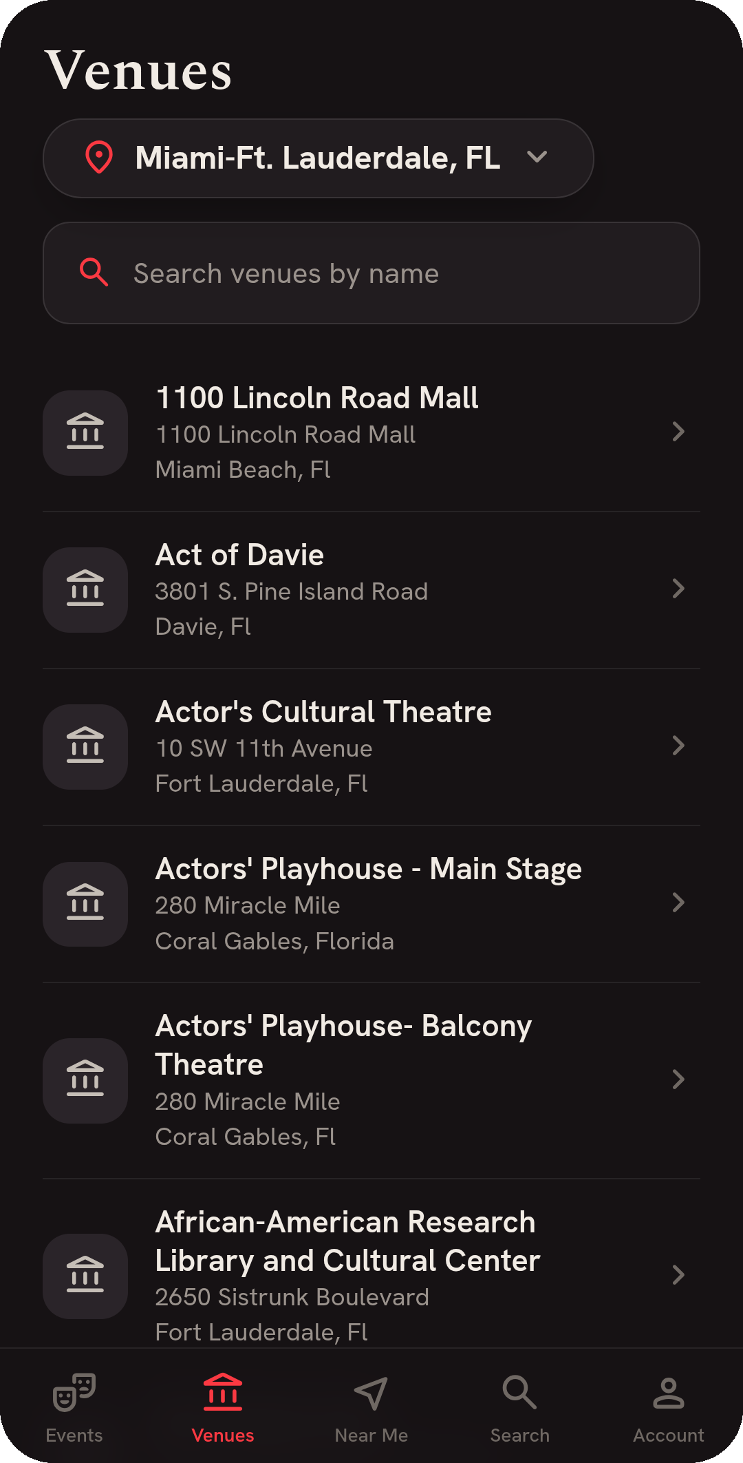 CultureForce — Mobile — venue directory