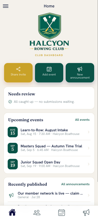 Connectista — Mobile — club dashboard